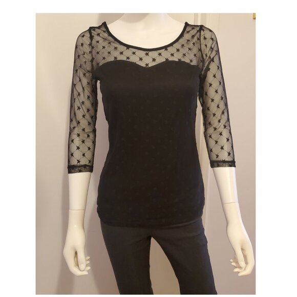 Black Suzy Shier Top With Mesh Overlay and Star Design - Picture 2 of 3